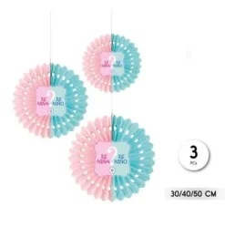 Abanico Papel Gender Reveal 3pcs