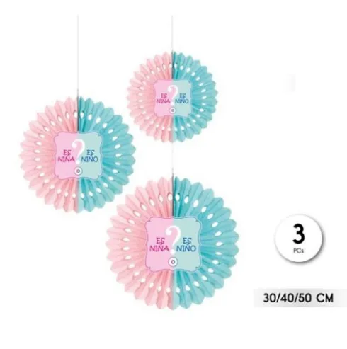 Abanico Papel Gender Reveal 3pcs