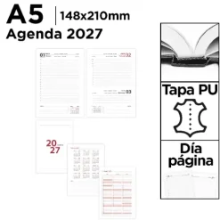 Agenda Anual 2027 Día Página Tapa PU 15x21cm