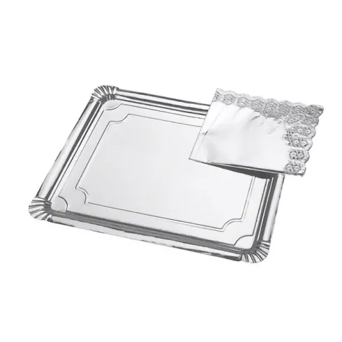 Bandeja Cartón Con Blonda Rectangular Plata 25x34cm