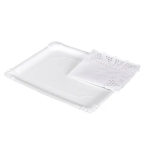 Bandeja Cartón Con Blonda Rectangular Blanca 22x28cm 2uds