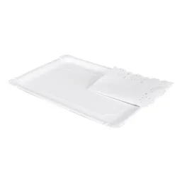 Bandeja Cartón Con Blonda Rectangular Blanca 25x34cm