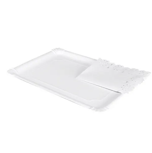 Bandeja Cartón Con Blonda Rectangular Blanca 25x34cm
