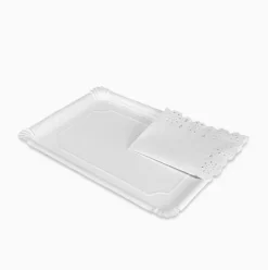 Bandeja Cartón Con Blonda Rectangular Blanca 25x34cm