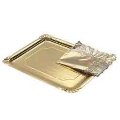 Bandeja Cartón Con Blonda Rectangular Oro 22x28cm