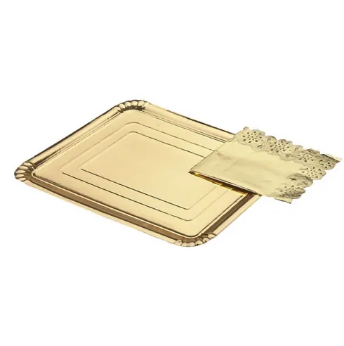 Bandeja Cartón Con Blonda Rectangular Oro 25x34cm
