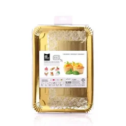 Bandeja Cartón Con Blonda Rectangular Oro 25x34cm