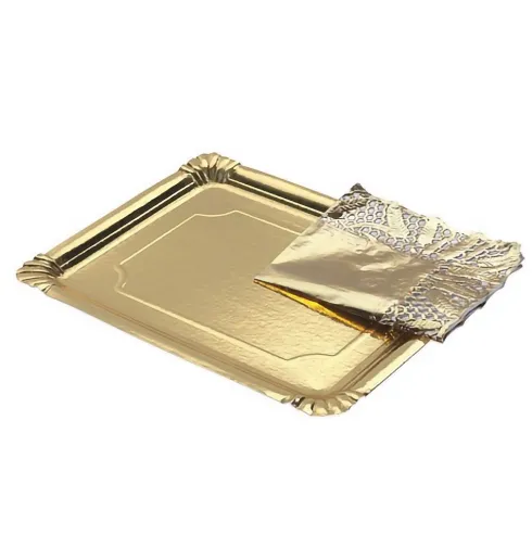 Bandeja Cartón Con Blonda Rectangular Oro 31x38cm
