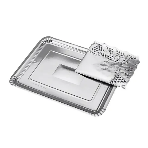 Bandeja Cartón Con Blonda Rectangular Plata 22x28cm