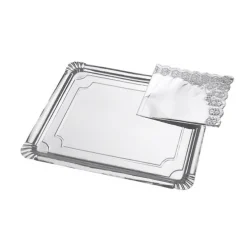 Bandeja Cartón Con Blonda Rectangular Plata 31x38cm