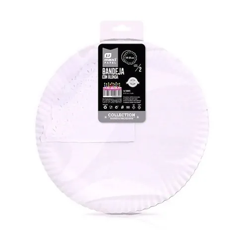 Bandeja Cartón Con Blonda Redonda Blanca Ø23cm 2uds