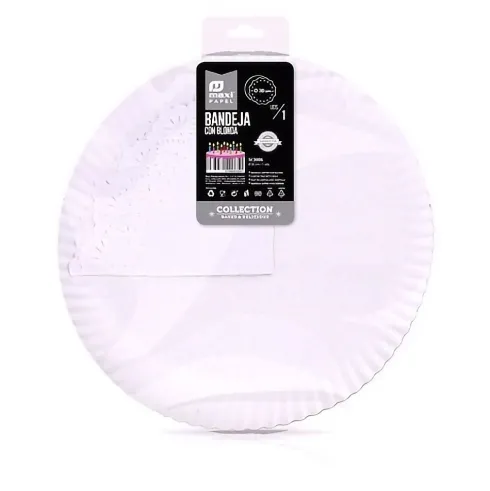 Bandeja Cartón Con Blonda Redonda Blanca Ø30cm