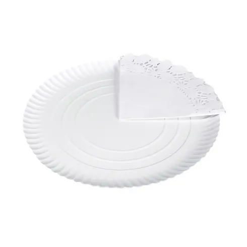 Bandeja Cartón Con Blonda Redonda Blanca Ø30cm