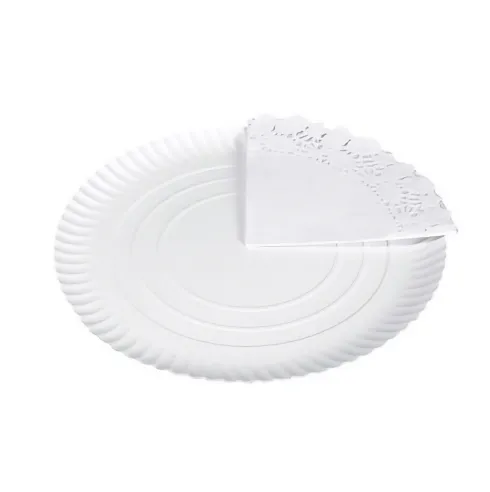 Bandeja Cartón Con Blonda Redonda Blanca Ø35cm