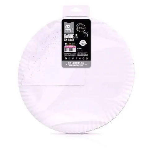 Bandeja Cartón Con Blonda Redonda Blanca Ø35cm