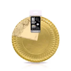 Bandeja Cartón Con Blonda Redonda Oro Ø23cm