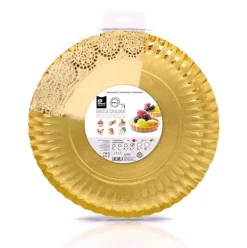Bandeja Cartón Con Blonda Redonda Oro Ø30cm