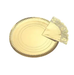 Bandeja Cartón Con Blonda Redonda Oro Ø35cm