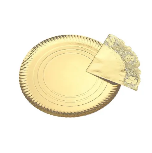 Bandeja Cartón Con Blonda Redonda Oro Ø35cm