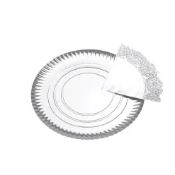 Bandeja Cartón Con Blonda Redonda Plata Ø30cm