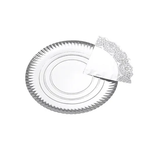 Bandeja Cartón Con Blonda Redonda Plata Ø30cm