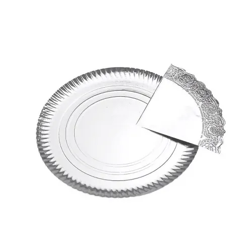 Bandeja Cartón Con Blonda Redonda Plata Ø35cm