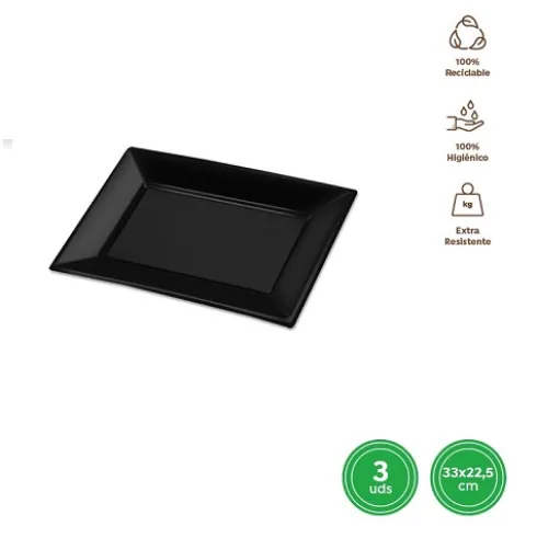 Bandejas Rectangular Reutilizable Negro 33X22,5CM
