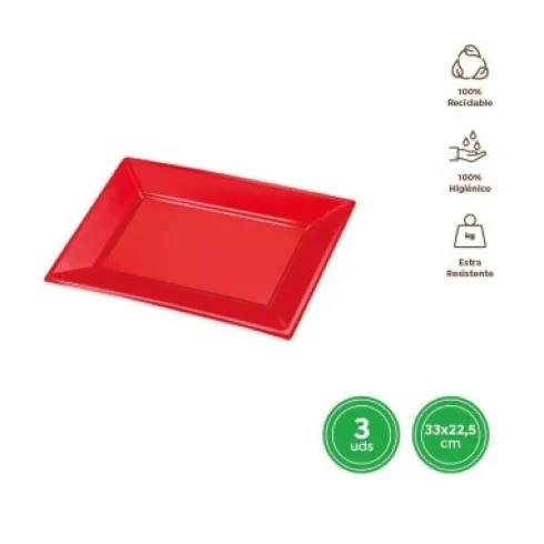 Bandejas Rectangular Reutilizable Rojo 33X22,5CM
