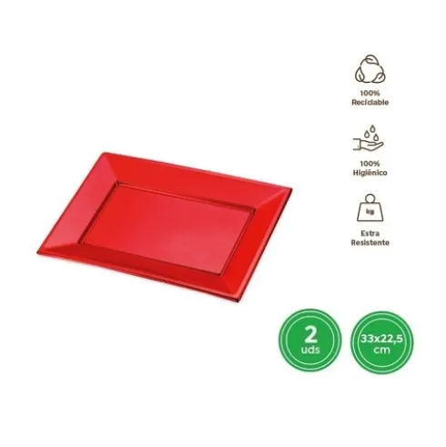 Bandejas Rectangular Reutilizable Rojo Metalizado 33X22,5CM