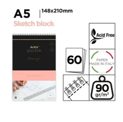 Block Bocetos Arte Esbozo A5 60H 90G