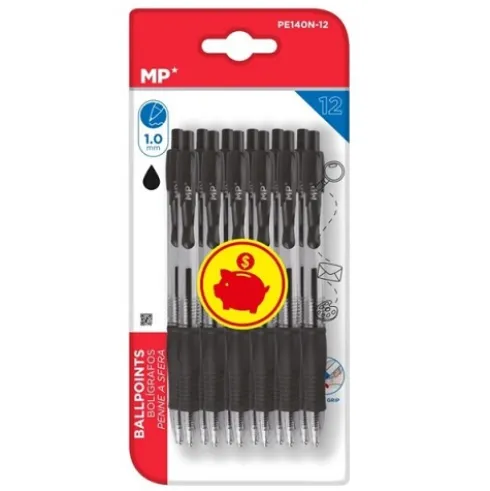 Bolígrafo Negro Punta 1.0mm 12u