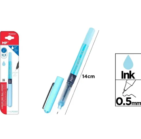 Bolígrafo Tinta Líquida Punta Aguja Azul Claro