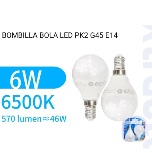 Bombilla Led G45 Bola Luz Fría 2PCS