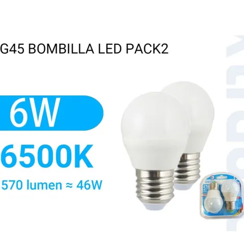 Bombilla Led G45 Bola Luz Fría 2PCS