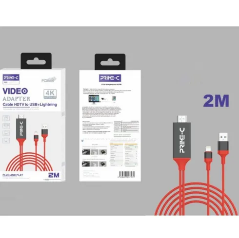 Cable Adaptador HDMI a USB-A y Lightning 2M Rojo