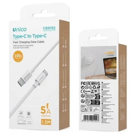 Cable Tipo C a Tipo C TPE 5A 100W 1.5M Blanco