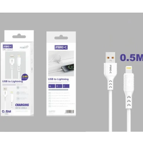 Cable USB-A a Lightning PVC 0.5M 3.4A Blanco