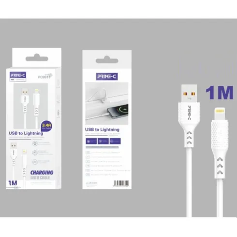 Cable USB-A a Lightning PVC 1M 3.4A Blanco