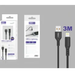 Cable USB-A a Lightning PVC 3M 3.4A Negro
