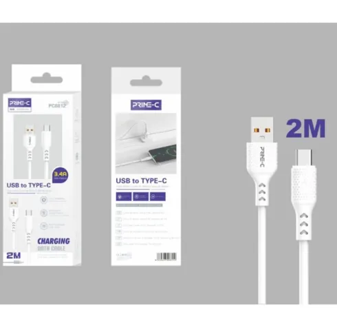 Cable USB-A a USB-C PVC 2M 3.4A Blanco