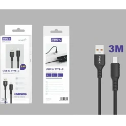 Cable USB-A a USB-C PVC 3M 3.4A Negro