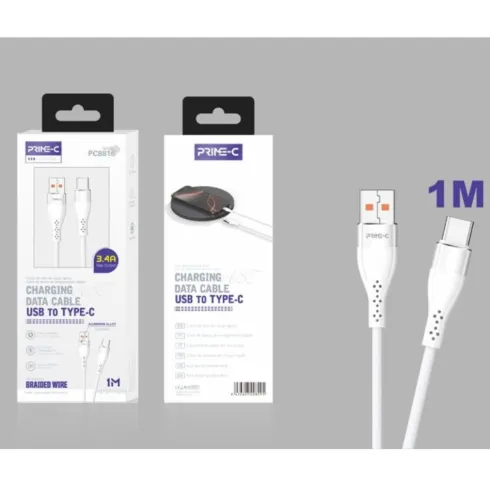 Cable USB-A a USB-C Trenzado Aluminio 1M 3.4A Blanco