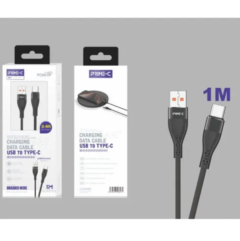 Cable USB-A a USB-C Trenzado Aluminio 1M 3.4A Negro
