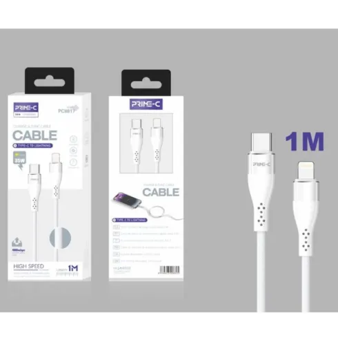 Cable USB-C a Lightning Trenzado Aluminio 1M 35W Blanco