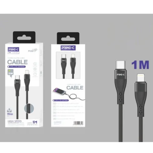 Cable USB-C a Lightning Trenzado Aluminio 1M 35W Negro