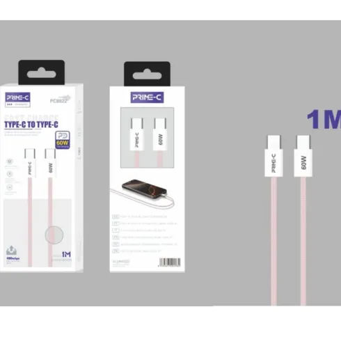 Cable USB-C a USB-C Braided 1M 60W Rosa