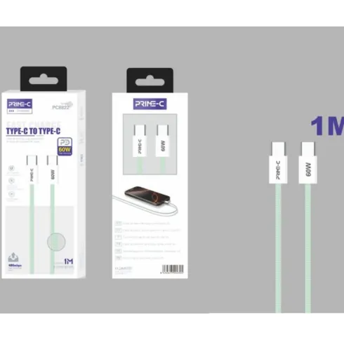 Cable USB-C a USB-C Braided 1M 60W Verde