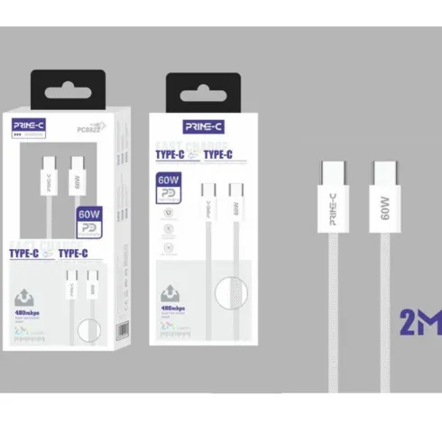 Cable USB-C a USB-C Trenzado 2M 60W Blanco