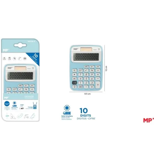 Calculadora Solar y Pilas Azul Claro