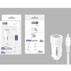 Cargador de Coche Doble USB Con Cable USB-A a USB-C 3.4A Blanco